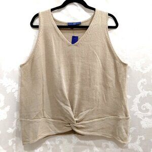 Sleeveless Sweater Twist Front XXL V-Neck Stockinette Knit Tan Light Academia